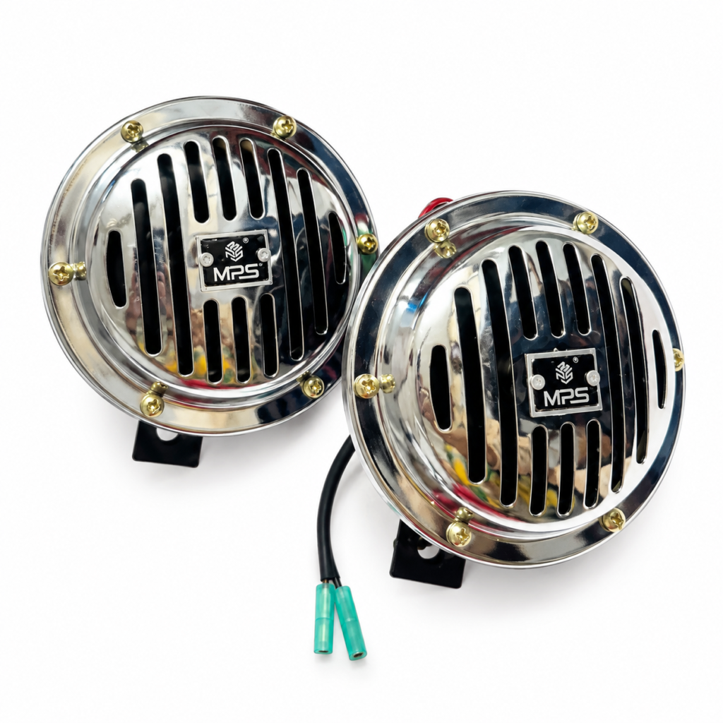 MPS Vibro Sonic set of 2 chrome automotive horns with wiring